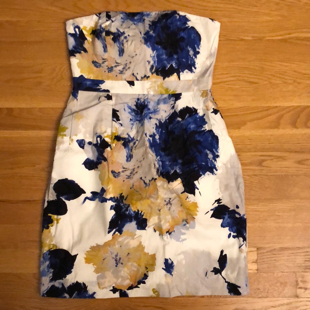 Jcrew strapless dress in water color print